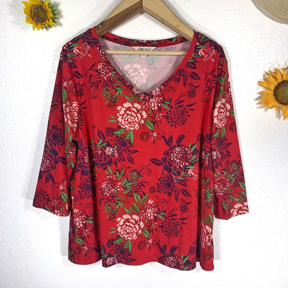 The Pioneer Woman Hot Pink Colorful 3/4 Sleeve V-neck Blouse Plus Size XXL Women